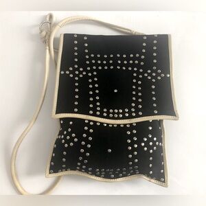Le Chic Suede Studded Black Crossbody Bag with Silver Studs